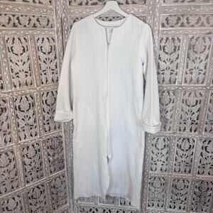 Diamond Tea Long Sleeve Zipped Robe Zip Womens XS White Cozy Pockets Grannycore